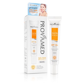 Provamed Sun Face SPF50+ โปรวาเมดซัน เฟส เอสพีเอฟ 50+ พีเอ+++ ผลิตภัณฑ์ครีมกันแดด 30 กรัม (สีขาว)