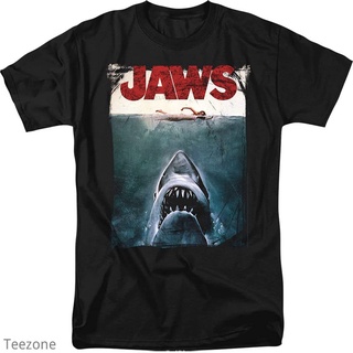 เสื้อยืดผู้ เสื้อยืดแขนสั้น คอกลม ผ้าฝ้าย พิมพ์ลายโปสเตอร์ภาพยนตร์ Jaws แฟชั่นฤดูร้อน สไตล์คลาสสิก สําหรับผู้ชาย และผู้ห