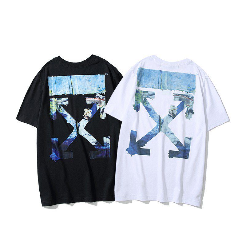 20SS Series OFF WHITE Explosion Style Forrest Gump Oil Painting White Black Cotton tshirt Men Women 
