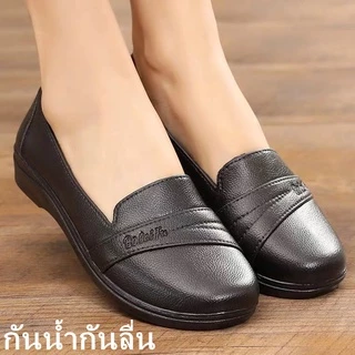 รองเท้าคัชชู สีดำล้วน พื้นยางนิ่มลายตาราง รองเท้าผู้หญิง รองเท้าหญิงแบบสวม รุ่นBLF-318 SIZE（36-41）