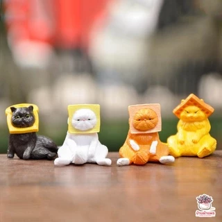 แมวหน้าขนมปัง [ เซต 4 ชิ้น ] ตุ๊กตาจิ๋ว โมเดลจิ๋ว แต่งสวน