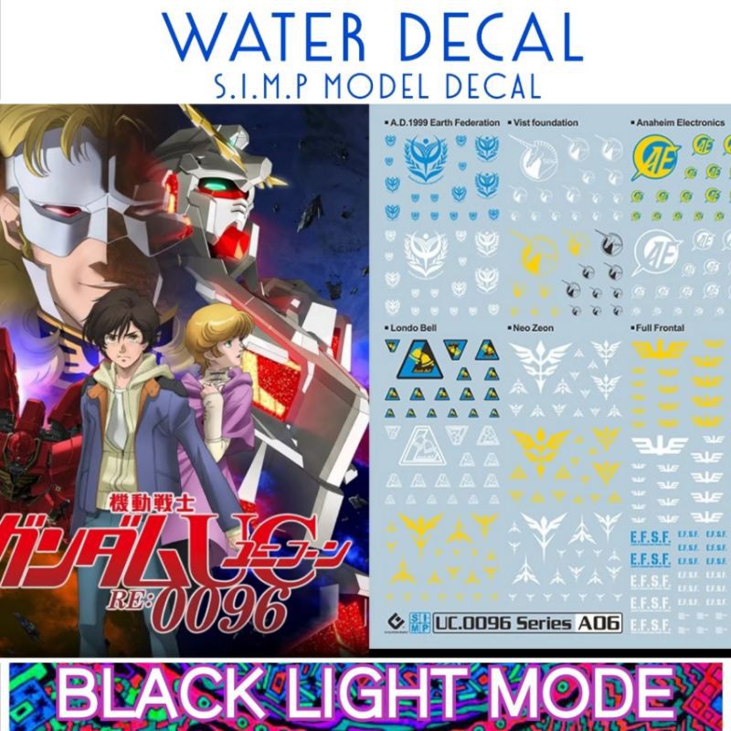 Water Decal Caution UC.0096 Series A06 ยี่ห่อ S.I.M.P. Model Decal ( เรืองแสงในแสงแบล็คไลท์ )​
