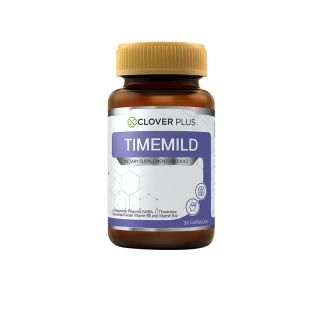 Clover Plus Timemild ไทม์มายด์ แอล-กลูตามีน มีส่วนผสมของดอก คาโมมายล์ 30แคปซูล