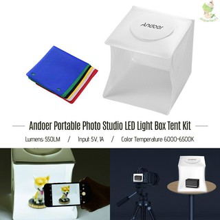 Andoer Portable Photo Studio LED Light Box Shooting Tent Mini Folding Photography Studio Softbox with 6 Colors Backdrops 2pc LED Strip with 40pcs Light Beads 6500K USB Cable for Jewellery Small Products Still Life Photography