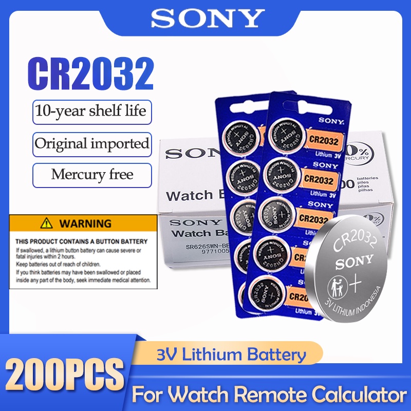 200PCS SONY CR2032 CR 2032 DL2032 ECR2032 BR2032 3V Lithium Battery For Watch Toy Calculator Car Rem