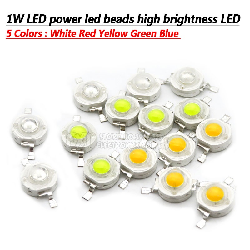 ลูกปัดไฟ LED 1W พลังงานสูง 5 สี ขาว แดง เหลือง เขียว ฟ้า 10 ชิ้น