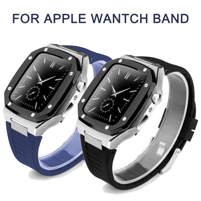 ชุดเคสนาฬิกาข้อมือ สายยาง โลหะสเตนเลส สําหรับ Apple Watch 44 มม. 45 มม. iwatch 8 7 6 5 4 SE