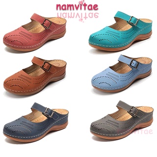 Women Wedge Sandals Casual Anti-slip Buckle Sandal Ladies Retro Slip on Kasut