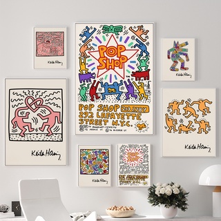 โปสเตอร์ภาพวาดผ้าใบ ลาย Keith Haring สไตล์นอร์ดิกย้อนยุค สําหรับตกแต่งผนังบ้าน ห้องนั่งเล่น