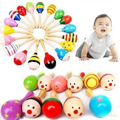 ◕ω◕Colorful Wooden Maracas Baby Kids Children Musical Educational Rattle Shaker