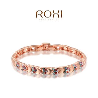 Roxi กำไล 18K Rose Gold ประดับ Opal สลับกับการประดับ Czech Stone รูปหัวใจเรียงซ้อนกัน  โดดเด่น ไม่ให้ดูเรียบเกินไป