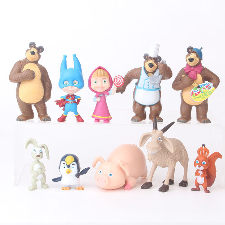 10Pcs Masha and The Bear Cartoon Characters Action Figure Toys Cake Topper  Doll Kids Birthday Gift kwfi | Shopee Thailand