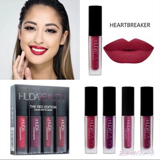 Huda Beauty Matte ลิปสติกลิปกลอสกันน้ําติดทนนาน 4ชิ้น