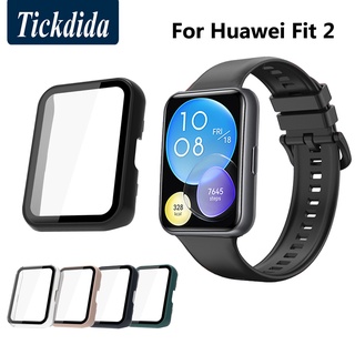 กระจกนิรภัย + เคส สําหรับ Huawei Watch Fit 2 กรอบป้องกันหน้าจอ ฝาครอบกันชน สําหรับ Huawei Fit2