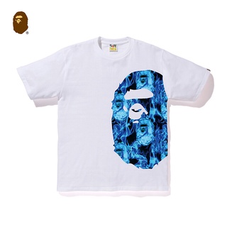 HH BAPE Mens Spring and Summer Personality Ape Head Printing Round Neck Trend Casual Short-sleeved  เสื้อยืดคอกลม