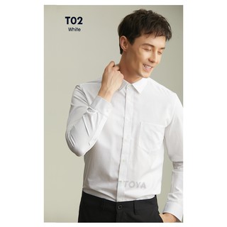 เสื้อเชิ้ตผู้ชาย สีขาว ผ้า Cotton ทรง Slim-Fit