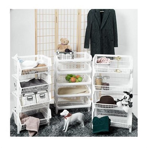 พร้อมส่ง ชั้นวางของพลาสติก 4 ชั้น ตะแกรงวางของทรงเหลี่ยม