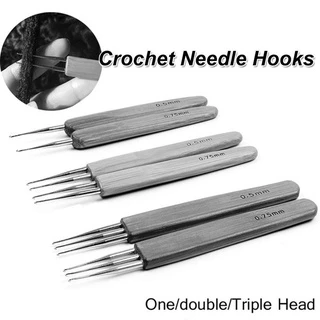 SPARKLENOVA เข็มโครเชต์ Micro Hook สานไม้ไผ่สแตนเลส One/Doube/Triple หัวเครื่องมือทําผมสําหรับทํา Dreadlock