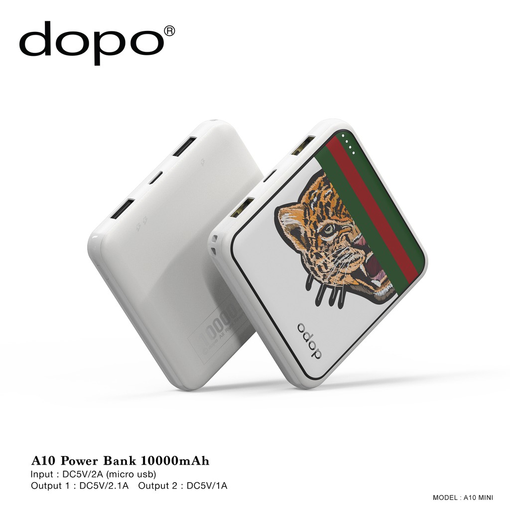 dopo Power Bank รุ่น A10 mini (ลาย Tiger) (ฺWhite) 10000 mAh รับประกัน 1 ปี (แบตเตอรี่สำรอง พาวเวอร์