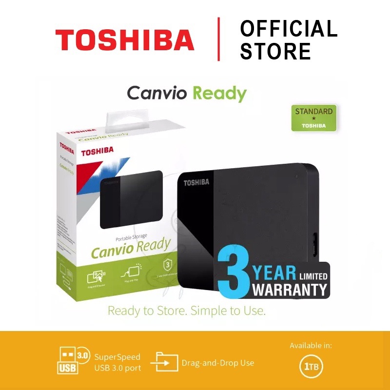 Toshiba External HDD (1TB) USB 3.2 (Canvio Ready B3) ฮาร์ดดิสพกพา External Harddisk Harddrive