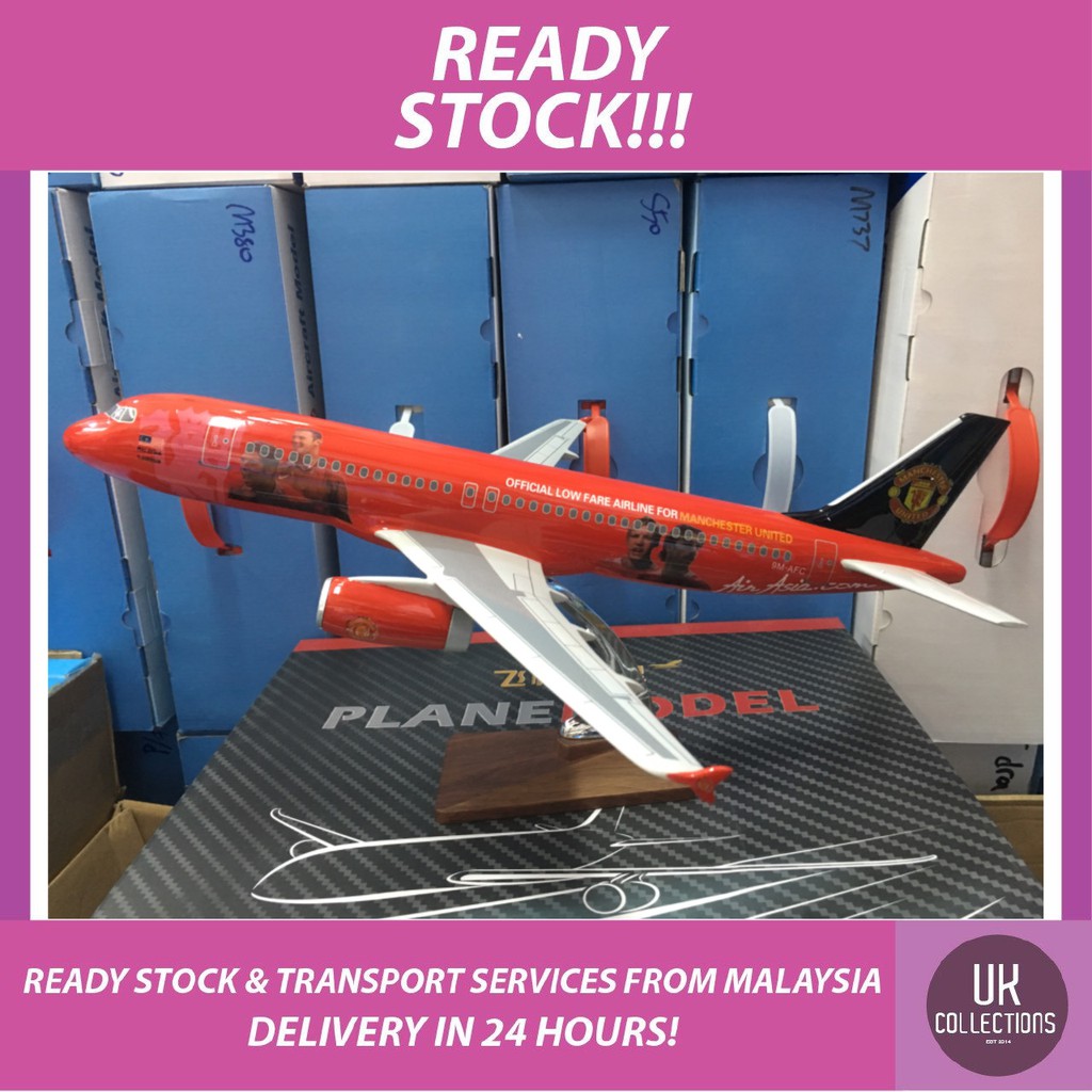 ️45ซม. Air Asia Airbus 320 เครื่องบินแมนเชสเตอร์ยูไนเต็ด Kapal Terbang
