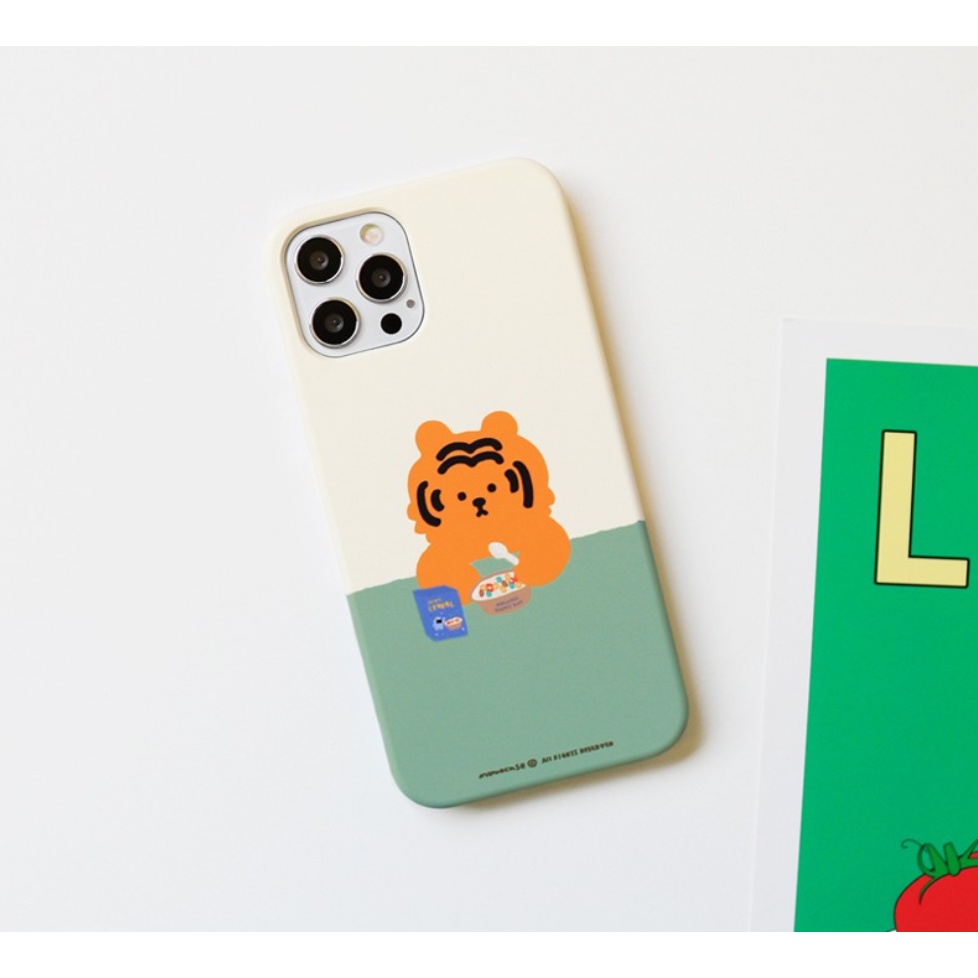 🇰🇷【 Korean Phone Case For Compatible for iPhone, Samsung 】 Cereal Lover Tiger Slim Card Storage Clear Jelly Slide Bumper Protective Griptok kickstand Holder Cute Hand Made Unique Galaxy 13 8 xs xr 11pro 11 12 12pro mini Korea Made