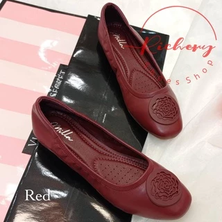New!!! รองเท้าคัชชูส้นแบน รุ่น 220014 รองเท้าแนวสุขภาพ พื้นนุ่ม น้ำหนักเบา ประดับอะไหล่ดอกกุหลาบ