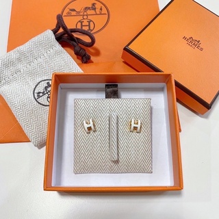 New Hermes earrings mini  ขาวทอง/ มารูนทอง อปก กล่อง ถุงผ้า ถุงกระดาษ