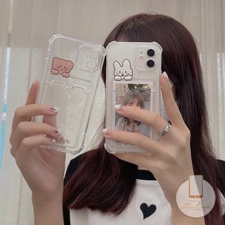 เคสโทรศัพท์มือถือแบบนิ่ม TPU ใส กันกระแทก ลายการ์ตูนหมี กระต่าย พร้อมช่องใส่บัตร สําหรับ OPPO A54 A55 A96 A76 A15 A12 A74 A9 A5 A16 A7 A5s A3s Reno 8 6 7 A36 A15s A35 A12E A11K