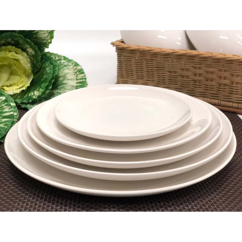 INDRA CERAMIC จานกลม ชุบเคลือบขาว เซรามิกเข้าไมโครเวฟได้