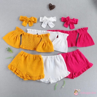 Babygarden- ชุดเสื้อเปิดไหล่ + กางเกงขาสั้น + ที่คาดศีรษะ สําหรับเด็กผู้หญิง