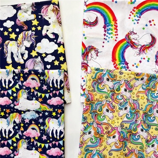 ผ้าฝ้าย ลายยูนิคอร์น สีรุ้ง กว้าง 110 ซม. สําหรับเย็บผ้า Diy