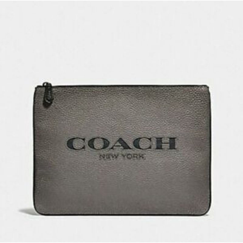 Coach Large Cutout Pouch Gray Leather