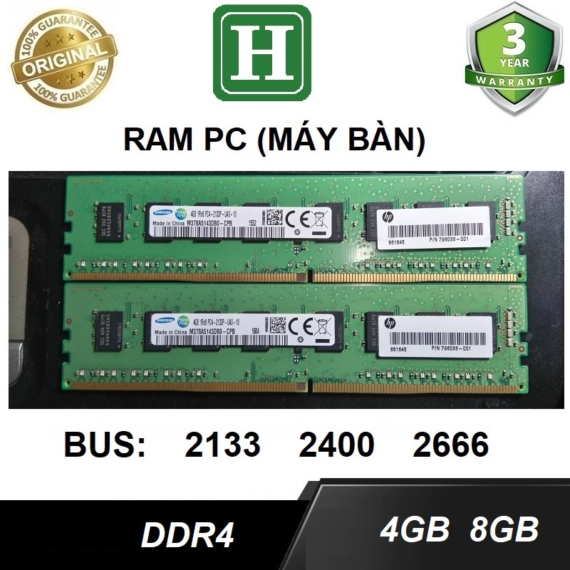 Ram เดสก์ท็อป DDR4 PC ram 4Gb, 8Gb bus 2133, 2400, 2666, 3200, คอมพิวเตอร์ ram เสถียรสุดและซิงโครนัส