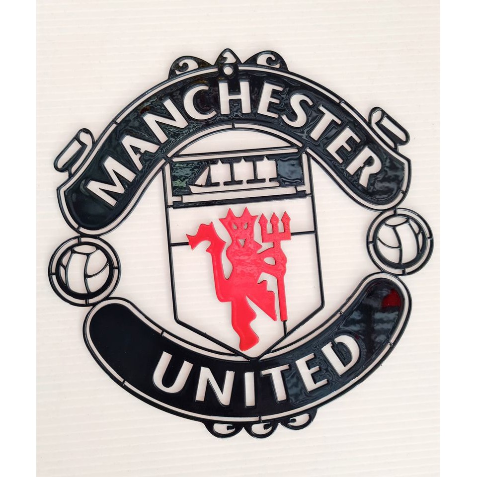 Manchester United โลโก้แมนเซสเตอร์ ยูไนเต็ด เหล็กตัดเลเซอร์ขนาด 18*18 cm.สีดำเงา/ผีแดง พ่นเคลือบเงา 