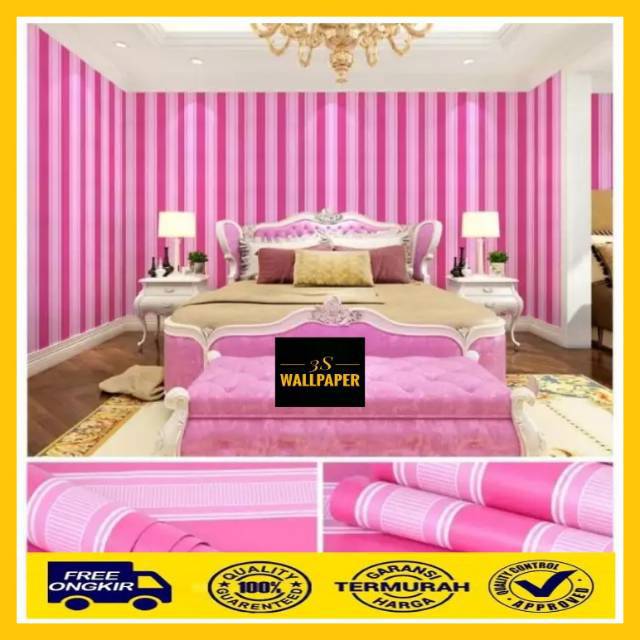 วอลเปเปอร์ติดผนังลายทางสีชมพูวอลเปเปอร์สติกเกอร์ติดผนังเส้นสีชมพู