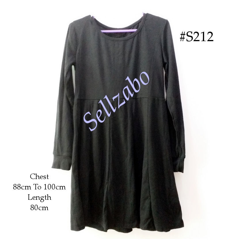 S212 สุภาพสตรีฟรีขนาดธรรมดาสีดําสีชุดแขนยาวผ้าฝ้ายผู้หญิง Berpakaian Pakaian Viu