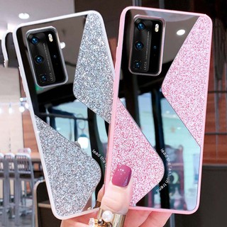 Huawei P40 P40Pro P30Lite Y6 Y9 Y7 2019 New  Glitter Makeup Mirror Soft Bling Rhinestone Diamond Shockproof Case Cover