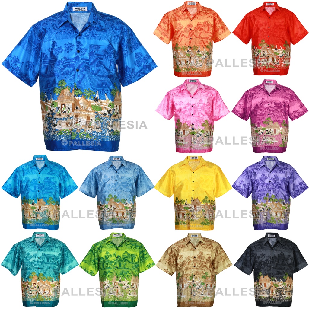 เสื้อเชิ้ตไหมเทียม เสื้อเชิ้ตลายไทย เสื้อเชิ้ตออกงาน zw03