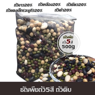 [500g] ถั่ว5สี ธัญพืชแบบดิบ ถั่วแห้ง ถั่วดำ ถั่วเหลือง ถั่วแดงเล็ก ถั่วเขียว ถั่วขาว โปรตีนสูง บำรุงร่างกาย ปรับสมดุลย์