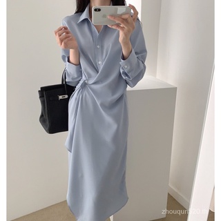 ชุดเดรสยาว Maxi แขนยาวเอวเข้ารูปสไตล์เกาหลีสําหรับผู้หญิง