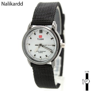 TIME Watch นาฬิกาข้อมือผู้ชาย-ผู้หญิงและเด็ก สายผ้า/Nato สีดำ ระบบเข็ม TN-D1