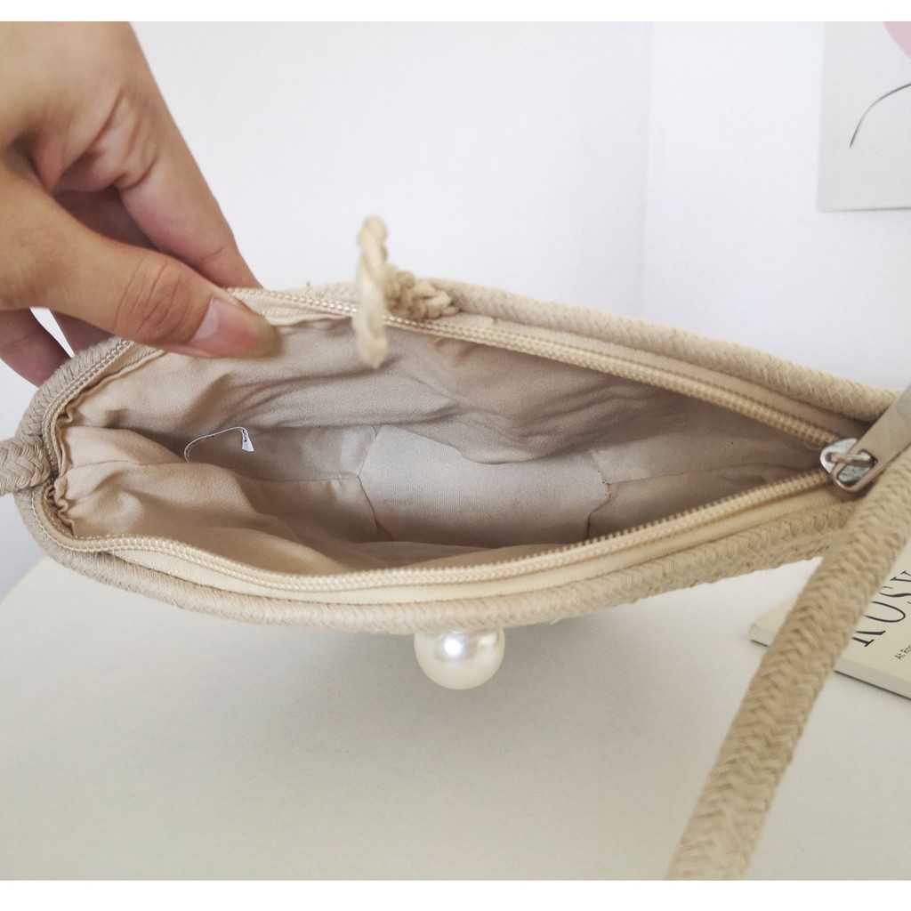 กระเป๋าสาน Mini ไข่มุก (A129) กระเป๋าสะพายข้าง