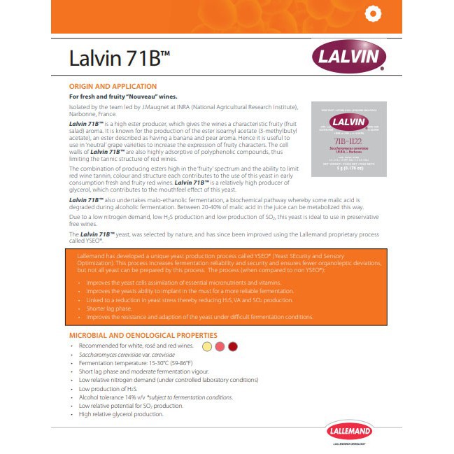 ▦❍ยีสต์หมักไวน์ ทำไวน์ LALVIN 71B-1122