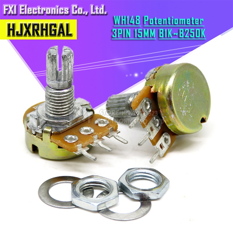 30pcs WH148 B1K B2K B5K B10K B20K B50K B100K B500K 3Pin 15mm Shaft Amplifier Dual Stereo Potentiomet