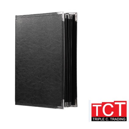 แฟ้มเมนูอาหาร ปกหนังเที่ยมอย่างดี 4แผ่น 8หน้า ขนาด A4 สีดำ Menu folder