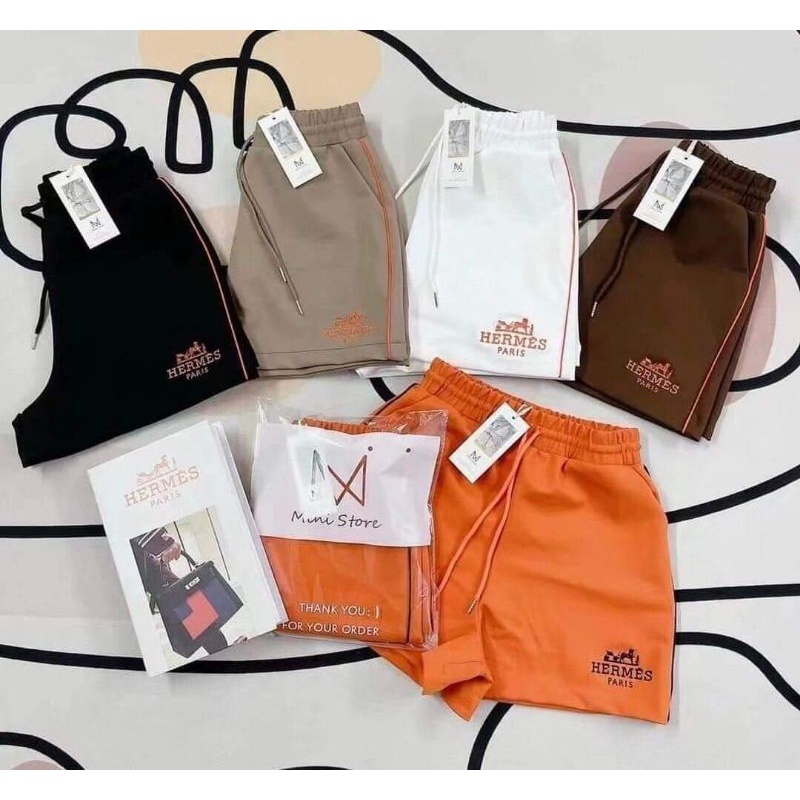 พร้อมส่งคอลเลคชั่นใหม่ล่าสุด กางเกงขาสั้น 𝐇𝐄𝐑𝐌𝐄𝐒 ทรงสวย  ผ้าเกล็ดปลา งานปัก  ขนาดฟรีไซส์ เอวยืดได้ถึง30 ราคาถูก Shopee Lazada