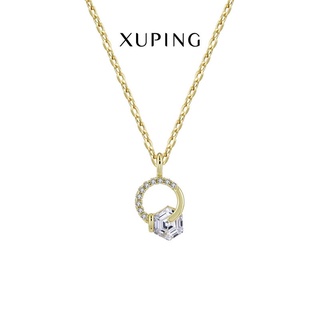 xuping สร้อยคอแฟชั่น ชุบทอง14k มาพร้อมกับจี้รูปวงกลมประดับด้วยเพชร สายโซ่ สินค้าคุณภาพ ไม่ลอกไม่ดำไม่แพ้100%