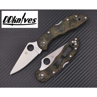 มีดพับ Spyderco Delica 4 Flat Ground VG10 Satin Plain Blade, Zome Green FRN Handles (C11ZFPGR)