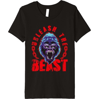 เสื้อยืดอินเทรนด์ผู้ชายอินเทรนด์ผู้หญิงเสื้อยืด คอกลม พิมพ์ลาย Gorilla Unleash The Beast ระดับพรีเมี่ยม เหมาะกับใส่เข้าย